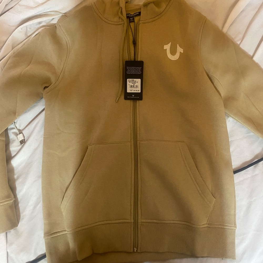 True Religion Beige Zip-Up Hoodie